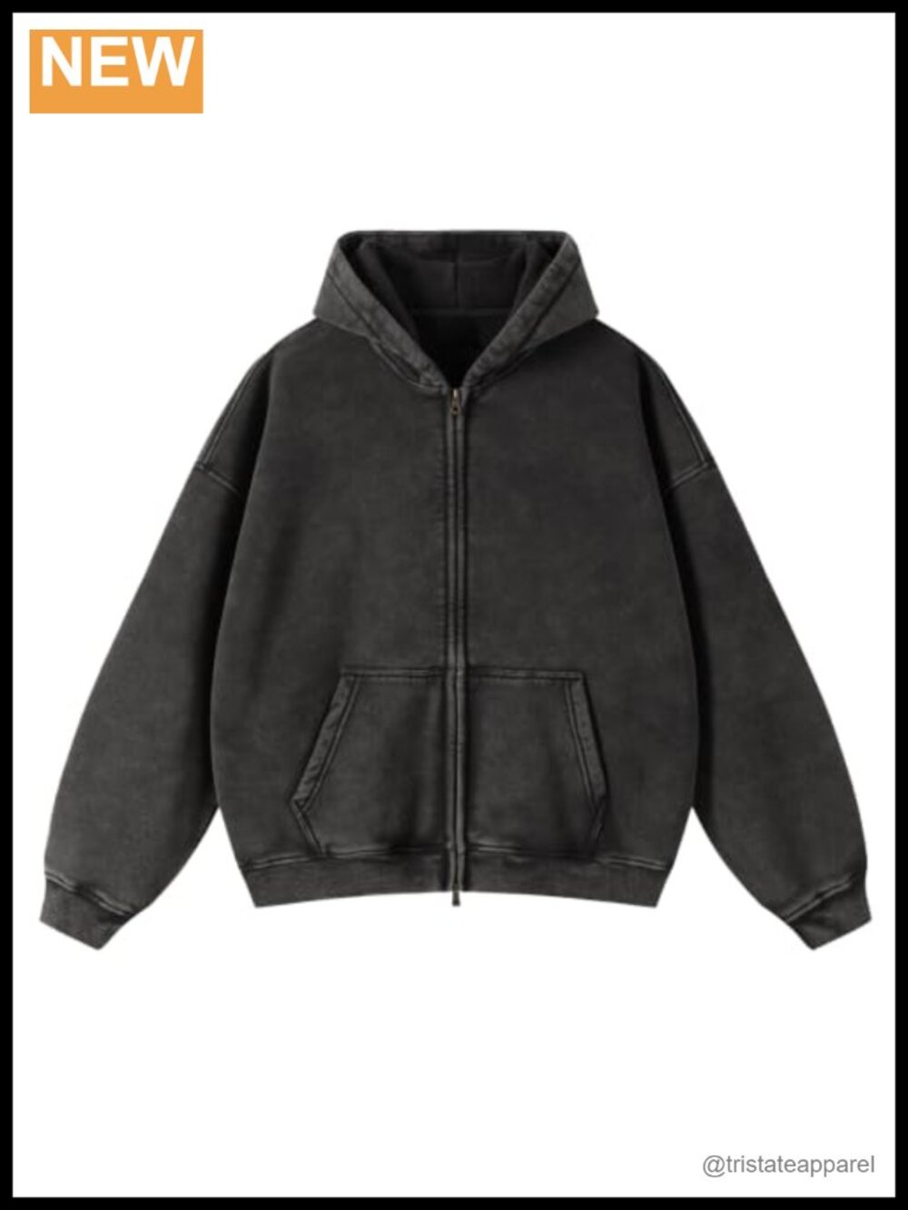 Unisex Double Zip Up Hoodie Oversized Fleece Sweatshirt Acid Wash Cotton
